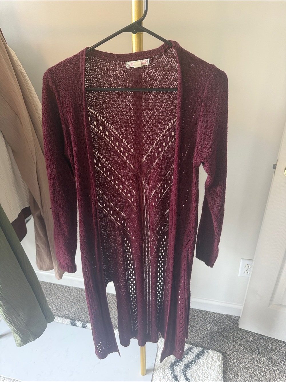 It's Our Time Burgundy Open-Front Long Knit Cardigan